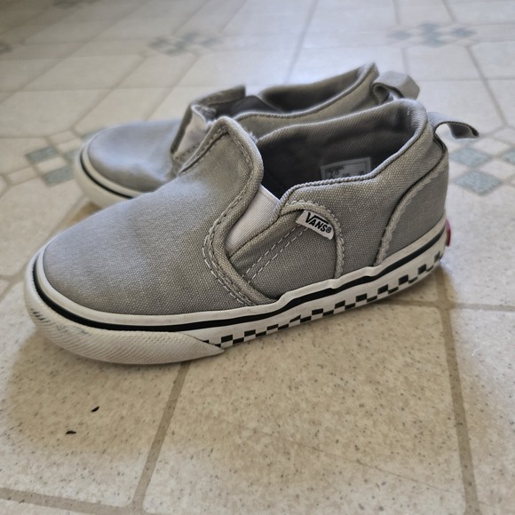 Vans Toddler Boy's Sz 7C Asher V Checker Sidewall Drizzle Grey Skate Shoes - Picture 1 of 8